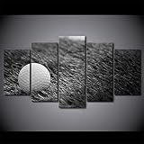 ZHONGZHONG Bilder Wandbild 150X80Cm Leinwandbild 5 Stücke Golfball Im Gras Schwarz Und Weiß Modern Wandbilder XXL Wanddekoration Design Wandkunst 5 Stücke Leinwand Wohnzimmer Dek