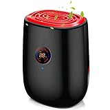 Raumentfeuchter Mini Entfeuchter Elektrisch Luftentfeuchter mit Leise Automatischem 800ml Raumentfeuchter für Küche, Schlafzimmer, Badezimmer, Automatisches Auftauen, HD-Display, 300ml/T (Schwarz Rot)
