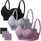 HBselect 3 Pcs Schwangerschafts Still BH Nahtloser Still-BH mit zusätzlichen BH-Verlängerungen Stillen und Schlaf Ohne Bügel für Damen (Schwarz Grau Blaurot, L)