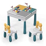 Tisch Stuhlsets Kinder, 90 Stück groß Ziegelbau Spielzeugset.5-in-1 Multi AktivitätTisch/Lerntisch Enthält 2 Stuhl und Bausteintische, kompatible große/kleine B