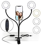 Aduro U-Stream Selfie-Ringlicht mit Ständer, Doppel-Ringlichter mit flexiblem Schwanenhals, Handyhalterung, Arm-Ständer für iPhone und Android, Schw