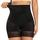 Joyshaper Hose Unter Rock Push Up Unterhose Damen Bauchweg Miederpants Miederhose Mit Bein Spitze Shapewear Unterwäsche Anti Chafing Shorts (Bauchweg Unterhose-Schwarz, S)