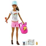 Barbie GRN66 - Wellness Wanderin-Puppe (brünett) mit Hündchen und Spielset, Geschenk für Kinder von 3 bis 7 J