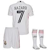 Real Madrid #7 Eden Hazard Trikot Set 2020-2021 Heim Kinder Fußball Trikot mit Shorts und Socken Kindergröß