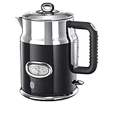 Russell Hobbs Wasserkocher, Retro schwarz, 1,7l, 2400W, Schnellkochfunktion, Wassertemperaturanzeige im Retrodesign, Füllmengenmarkierung, optimierte Ausgusstülle, Vintage Teekocher 21671-70