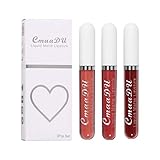 wuayi Lipgloss Set 3 Stück Matte Flüssiger Lippenstift Wasserdicht Langlebiger Antihaft-Tasse Lipgloss Lippenstift Flüssiger Lippenstiftsatz wasserdichte Langlebige Lipgloss für Make up F