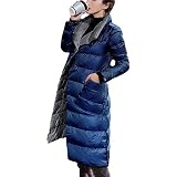 Damen Doppelseitige Daunenjacke, lange Jacke, Winter, 90 % weiße Entendaunen, zweireihig, warmer Parkas, Schnee-Outwear, marineblau, 42