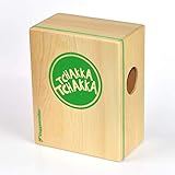 VOLT KazooJon Quader Mini Cajon Bongo Kazoo Holz Schlagwerk Instrument (14 x 11 x 6,5 cm, Birke / Pinie, patentierte Schlagflächen, mit Dämpfungselement), Braun / Grü