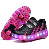 WFSH Unisex-Kinder-Rollschuhe LED leuchtende automatische Teleskop-Technologie Skateboard-Schuhe Multifunktionale Sportarten im Freien Skates Sportschuhe (Color : Black red, Size : 38)