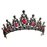 Minkissy Barock Braut Kronen Schwarz Strass Steine ??Gothic Chic Diademe Vintage Kristall Königin Prinzessin Krone Kopfbedeckungen Stirnband für Hochzeit Abschlussball Festzug (Rot)