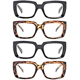 AMILLET 4er-Pack Lesebrille Blaulicht Blockierende Brille für Damen Trendige Das Handy Rechner übergroße Rechteckig Designer Brillengestelle(Schildkröte/Schwarz,+2,5 Stärken)