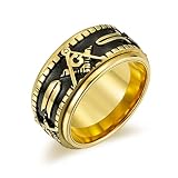 Nordischer Wikinger-Freimaurer-rotierender Edelstahl-Ring-Ring, Vintage-mittelalterlicher Totem-keltischer Odin-Ehering, Paarring, Einfacher Heidnischer Amulett-Schmuck ( Color : Gold , Size : 11 )