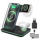 CAVN 3 in 1 Kabelloses Ladegerät, Wireless Charger Kompatibel mit iPhone 13 12 11 Pro Max/XS/XR/X/8+, iWatch 7/6/SE/5/4/3/2,AirPods Pro/2/3,Galaxy S22 S21/S20/S10+,Induktive Ladestation mit QC Adap