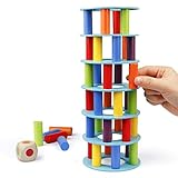 Coogam Hölzern Turm Stapelspiel, Feinmotorik-Bausteine mit Würfeln Schiefer Turm Spielzeug Montessori Family Party Games für Kinder und Erw
