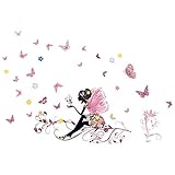 Kibi Wandaufkleber Wandtattoo Wandsticker, Schmetterlings Fee Aufkleber Schlafzimmer Wohnzimmer Wände Mädchen Schmetterling Blumen-Fee Aufkleb