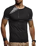 Leif Nelson Herren Sommer T-Shirt Rundhals-Ausschnitt Slim Fit Baumwolle-Anteil Moderner Männer T-Shirt Crew Neck Hoodie-Sweatshirt Kurzarm lang LN1245 Schwarz X-Larg