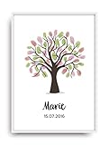 Moderner Vintage Poster Druck PATENSCHAFT BAUM Fine Art Kunstdruck Deko Bild Print Plakat ohne Rahmen DIN A4 Geschenk personalisiert inkl. Stempelkissen für Fingerabdrück