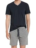 Marc O'Polo Herren kurzer Schlafanzug Pyjama Kurz V-Neck - 154528, Größe Herren:L, Farbe:Nachtb