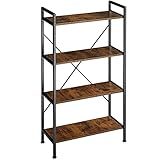 tectake 800901 Bücherregal mit 4 Ebenen, stabiles Standregal im Industrial Design, schwarzer Metallrahmen, Vintage Regal aus Holz, 67,5 x 31,5 x 121,5 cm (Dunkelbraun | Nr. 404152)