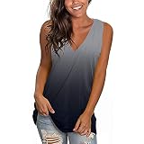 Sommer Oberteile für Damen Farbverlauf V-Ausschnitt ärmelloses T-Shirt Oberteile Bluse 2022 Hemden für Damen OEE866M