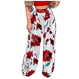 Damen europäische und amerikanische Plus Size Casual Blumendruck Nähte Hohe Taille Weite Hosen Jogginghose Kordelzug Hose Bequeme Pyjama Weite Bein Hose Mode Nachtw