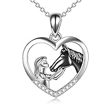 YFN Black Mädchen und Pferd Halskette für Mädchen Sterling Silber Pferdeschmuck Pferd Geschenke für Frauen (Black)