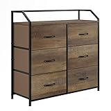 Kommode Schrank mit 6 Schubladen aus Stoff Sideboard Aufbewahrungsschrank für Kleiderschränke Holz Schlafzimmer Kinderzimmer Flur Vintage Hellbraun 83,2x30x80