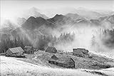 Muralo Fototapete Gebirge 240 x 360 cm Vlies Tapete Wandtapeten Berge Schwarz-Weiß Ausblick Wohnzimmer Schlafzimmer Moderne Wandbilder XXL Natur Landschaft Panorama Wand Dek