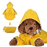 DOZCA Faltbare Regenjacke für Hunde mit Kapuze | wasserdichte Hundejacke mit Reflektierenden Streifen - Regenmantel Regencape Regenschutz (S, Gelb)