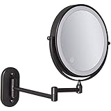 L-ROM Kosmetikspiegel, an der Wand befestigter Make-up-Spiegel 5-fache Vergrößerung Doppelseitig klappbarer LED-Badezimmerspiegel mit 3 Farblichtern Versenkbarer 360 ° schwenkbarer b