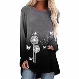 LYAZFC Damen Herbst Multicolor Print Lose Rundhals Langarm T-Shirt Top