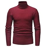 HUIWU Rollkragenpullover Herren Langarm Rollkragen Feinstrick Einfarbig Basic Pullover Sweatshirt Unterhemd Freizeithemd Herbst Winter Casual Elegant Baumwolle Strickhemd Unterzieh Lang