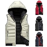 Herren Steppweste Daunenweste Winterjacke mit Elastische Bündchen und Kapuze und Reißverschlusstasche Winter Warme Weste Teenager Jungen Outdoorweste Übergangsjacke Wintermantel XXXL