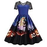 Halloween Abendkleid Damen Cocktail Kleider Spitze Gespleißt Kurzarm Halloween Kleid Rockabilly Party Swing Ballkleid 1950er Vintage Elegant Hochzeit Brautjungfern Taillenkleid Hepburn Partyk