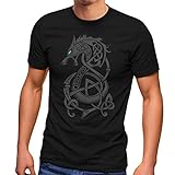 Neverless® Herren T-Shirt Wolf Fenrir Fabelwesen Wikinger nordische Mythologie Odin Fashion Streetstyle schwarz XL