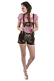 Damen Jugendstil Wiesn Trachtenlederhose - statt Dirndl - kurz Trachten Lederhose Dunkelbraun Trachtenhose Hotpants Lederhose (38, Dunkelbraun)