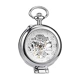 MORFONG Herren Damen Taschenuhr mit Kette Silber Antik Mechanische Handaufzug Sk