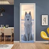 QHOXAI Türtapete Selbstklebend 77X200Cm Türaufkleber 3D Türposter Schneeweißer Tierwolf Wandbild - Fototapete Türfolie Poster Tapete - Abnehmbar Wandtapete Wohnzimmer Küche Vinyl Wandb