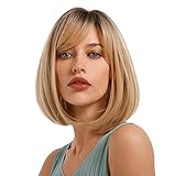Maeau - Gerade Blonde Synthetische Haare 10 Zoll Perücke Frauen Kurze tägliche Natürliche Haare mit Panchen für Outdoor Cosplay