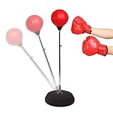 Boxsack Stehend Verstellbare Punchingball für Kinder Erwachsene Standboxsack Set für Jugend Speedball Boxtraining Standboxball mit Boxhandschuhen und Ständer Set, 120-150 cm, R