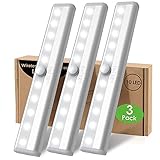 LED Unterbauleuchte Küche Batteriebetrieben LED Sensor Licht 10 LED Leiste Batterie Schrankbeleuchtung mit Bewegungsmelder LED Closet Light Kabellos Schranklicht Schrankleuchten Nachtlicht-Weiß,3 Pack