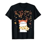 Retro Katze Ahornblatt Fall Hello Herbst Katze Kätzchen Liebhaber T-S