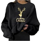 PWKNRD Damen Sweatshirt Weihnachtspullover Lässig Pullover Langarm Pulli Oversized Langarmshirt ohne Kapuze Herbst Winter Warm Oberteile Weich Jumper Rentier Muster Bluse Tops Mode Streetw