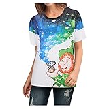 St. Patrick's Day Oberteile Damen Grün Hemden mit Rundhalsausschnitt komisch Gnom Print T-Shirt Glücklich Kleeblatt Kurzarmhemd Sommer Tops Kurzärmeliges Tee Shirt Freizeit Laufshirt Tunika Hemd T