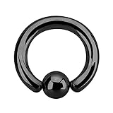Treuheld® | Großes Klemmkugelring Piercing/BCR Ring aus Chirurgenstahl | 2mm x 14mm und Kugel: 5mm | Schwarz | Ohr/Brust/Intim Piercing Ring