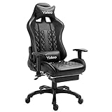 YOLEO Gaming Stuhl, bequemer Gaming Sessel 150 kg Belastbarkeit, Kunstleder PC Stuhl drehbar höhenverstellbar Gaming Chair mit Kopfstütze und Fußstütze (Pures Schwarz)