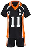 MINIDORA Herren T-shirt und Shorts 烏野 Haikyuu Hinata Shoyo T-shirt Sportbekleidung Anime Karasuno Weiterführende Schule Volleyball Trainingsanzüge (XL,Schwarz 11)