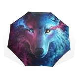 Regenschirm Abstrakter Nebel Wolf Tier Winddicht 3 Falten Regenschirm für Damen Herren Mädchen Jungen Unisex Ultraleicht Outdoor Reise Kompakter Reg