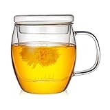 fikujap Glas-Teekanne mit Deckel, hoher Borosilikat-Glas-Becher-Teetasse mit Infuser Loser Blatt-Tee-Hersteller 400
