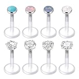 AVYRING 16G Durchsichtig Acryl Bioflex Tragus Piercing Lippenpiercing Labret Monroe Medusa Piercing Stud Helix Ohr Piercing CZ Inlaid 8 Stück